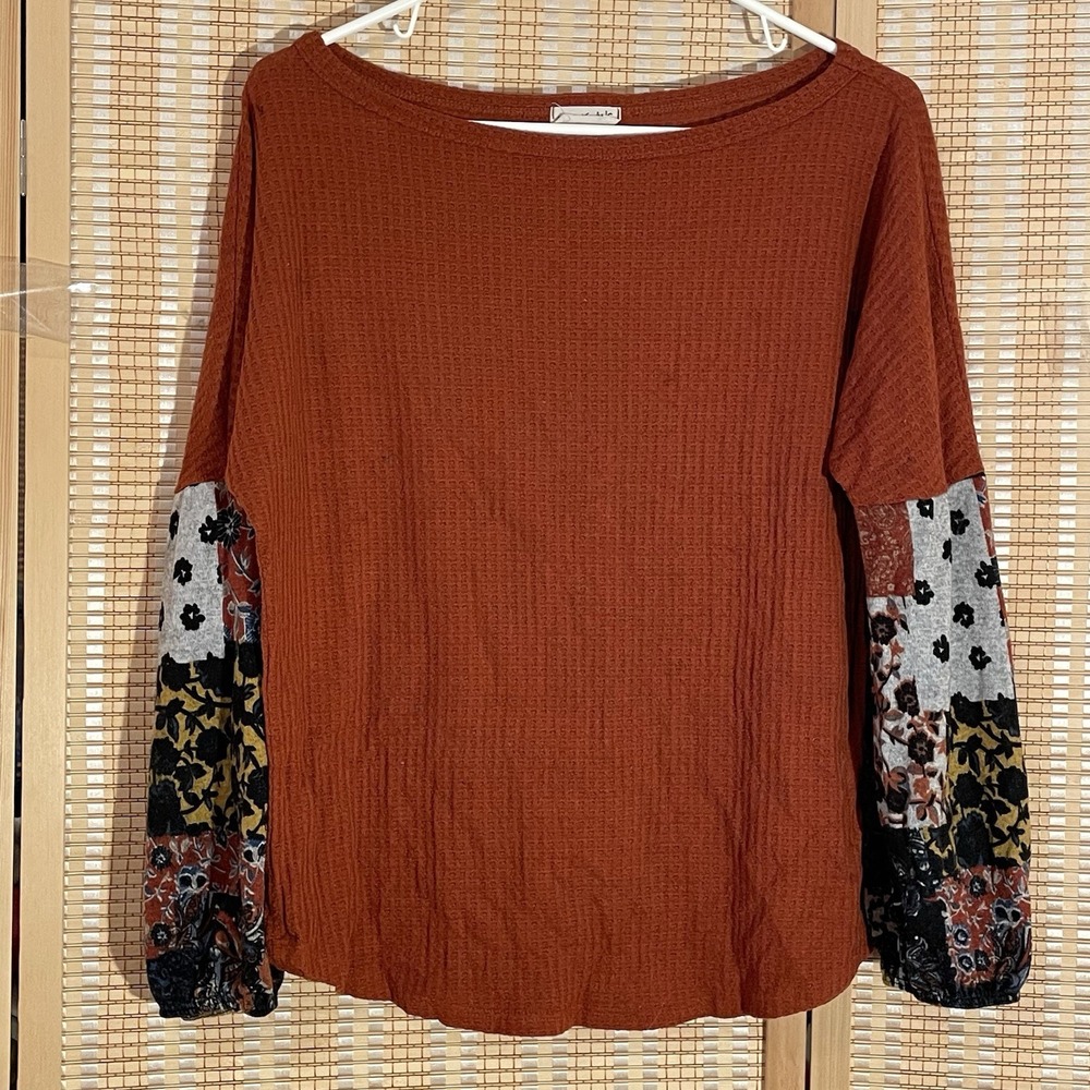 Love Wins Womens L‎ Lightweight Sweater Rustic Patchwork Textured Boho Artsy